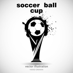Abstract soccer ball grunge and cup. Logotype design. Vector illustration.