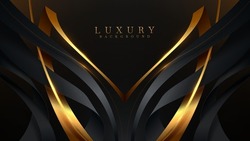 Gold curve line on black luxury background with glitter light effect decoration.