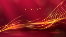 Luxury background with gold curve line element and glitter light effect decoration and bokeh.