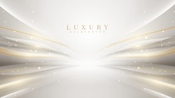 Luxury white background with golden line elements and curve light effect decoration and bokeh.