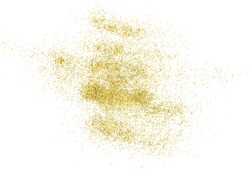 Gold glitter isolated on white background. Luxury beauty cosmetic circle golden confetti sequin. Shiny golden flakes dust splash. Glow sparkle explosion party make up.