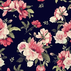 Seamless floral pattern with flowers, watercolor. Vector illustration.