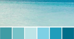 Beautiful seascape waves pattern, turquoise light green and dark blue sea water texture. Pastel cold gamma. Color palette swatches, fresh fashion trends in color combination inspired by natural beauty