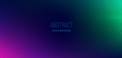 Abstract violet purple and green wavy line pattern on dark blue background with copy space. Modern tech futuristic neon color banner concept. Vector illustration