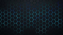 Abstract dark hexagon pattern on green and blue neon light background technology style. Modern futuristic geometric shape web banner design. You can use for cover template, poster, flyer, print ad.