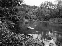 River Ohre or Eger Black and White Landscape near Carlsbad or Karlovy Vary in Western Bohemia, Czech Republic