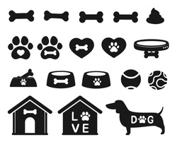 Pet shop icon set Accessory for dog Ball bone and house Isolated on white background.