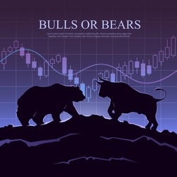 Stock exchange trading banner. The bulls and bears struggle: what type of investor will you be? Stock market concept illustration. Modern flat design.