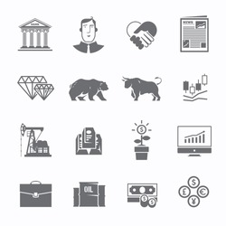 Multicolor stock exchange trading set of icons. The bulls and bears struggle. Equity market. World economy major trends. 