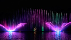 Musical fountain with laser animations. Fountain Roshen.