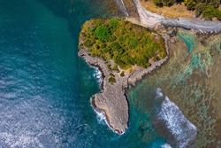 Aerial view of Ilot Sancho (Sancho islet) which is located on the south coast of Mauritius island near St Felix