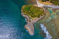 Aerial view of Ilot Sancho (Sancho islet) which is located on the south coast of Mauritius island near St Felix