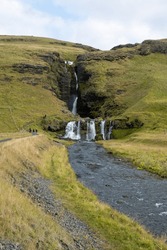 Gluggafoss - Window Falls - also known as Merkjarfoss near Hvolsvollur, Iceland on sunny overcast autumn morning.