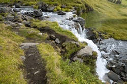 Gluggafoss - Window Falls - also known as Merkjarfoss near Hvolsvollur, Iceland on sunny overcast autumn morning.
