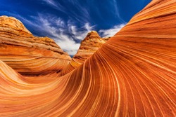 Petrified sand dunes known as the Wave near the Utah/Arizona border.