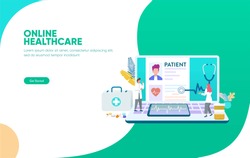 online healthcare vector illustration concept, doctor and nurse taking care of patient can use for, landing page, template, ui, web, mobile app, poster, banner, flyer