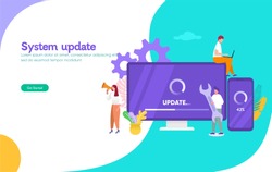 system update vector illustration concept, people update operation system can use for, landing page, template, ui, web, mobile app, poster, banner, flyer