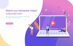 people streaming online video with their laptop, smartphone vector illustration concept, online tutorial video streaming can use for, landing page, template, ui, web, mobile app, poster, banner, flyer