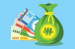 South Korean Won Banknotes Money sack bag Icon vector.. South Korea Business, Payment and Finance Element. Can be used for Digital and Printable Infographic.