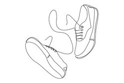 Continuous line drawing of casual sneakers shoes. Single one line art of sport shoes. Vector illustration