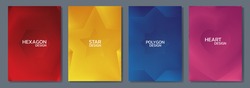 Cover bright color pattern background polygon design or  hexagon star and heart, Set line gradient texture, Book and business card, brochure or poster format geometric luxury shiny.