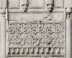 Pertevniyal Valide Sultan Mosque (also known as Aksaray Valide Mosque) in Laleli, Istanbul, Turkey. Ottoman mosque in gothic style. Close up view of stone carving ornament. Art or architecture concept