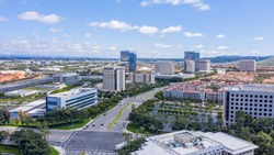 Aerial view of the downtown Irvine, California skyline.