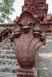 Naga in the old temple of Thailand. archaeological site.