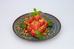 Watermelon with Sweet Dried Fish Crispy Shallot Dip