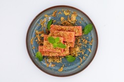 Watermelon with Sweet Dried Fish Crispy Shallot Dip - Thai food