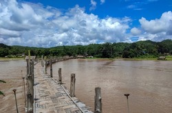 flooded fields at the bamboo bridge for crossing to the temple Mae Hong Son Province, Thailand, Asia