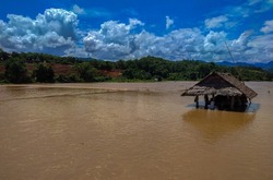 flooded fields at the bamboo bridge for crossing to the temple Mae Hong Son Province, Thailand, Asia