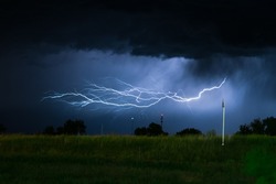 Horizontal lightning bolt with many side branches near Miles City in Montana, USA