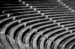 Ancient Greek Amphitheater in Athens.  Black and white architecture photography