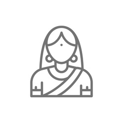 Indian woman in traditional national dress, bride line icon.