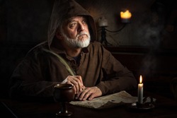 medieval monk writer in monastery