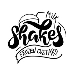 Milk shake logo, icon and label for your design. Hand drawn vector illustration. Can be used for cafe, restaurant, bar, food studio, poster, sticker, shop, kitchen classes, emblem, sticker, badge.