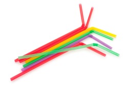 Colorful drinking straws on white background