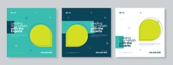 Set of three memphis geometric background of medical agency social media pack template premium vector