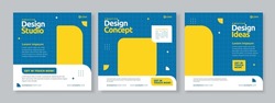 Set of three geometric background of design studio promotion banner social media pack template premium vector