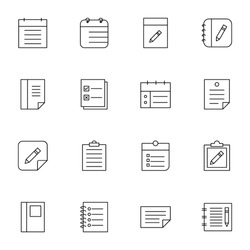 memo, paper, note, document creative thin line icons set vector illustration