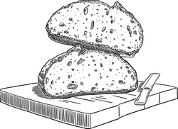 Sourdough bread sliced Hand drawn line art Food Illustration	