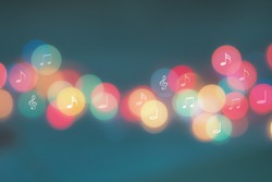 Music notes with bokeh background , life with music concept , Happy life with music