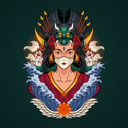 Japanese geisha lady vector illustration
