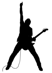Vector drawing. Silhouette of man with electric guitar.