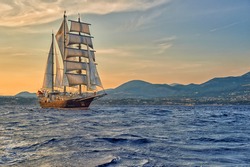 Sailing ship on a sea cruise. Yachting. Travel