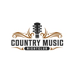 Classic country music, guitar vintage retro logo design
