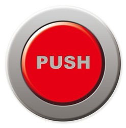 Red push button. Circular press button .　Illustration 3D.