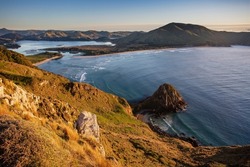 Pacific Ocean enters Hoopers Inlet, Otago Peninsula, New Zealand