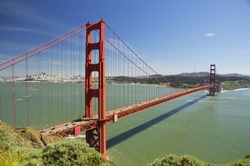 Golden gate bridge from Marine Headlands (battery Spencer) in San Francisco bay, Golden Gate Recreational Area, San Francisco, California, USA